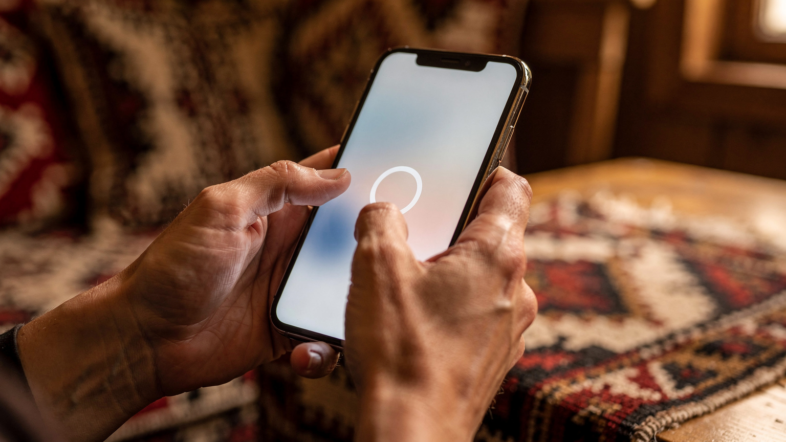 Eine Nahaufnahme eines Smartphones mit einer aktivierten Kindersicherungsfunktion, die von einer Mutter bedient wird.